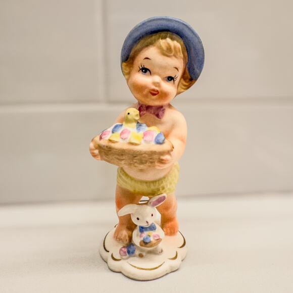 1962 Vintage NAPCO April Calendar Cutie Baby Girl w/ Basket, 5.5”, Item #IC-5764 - Picture 2 of 9